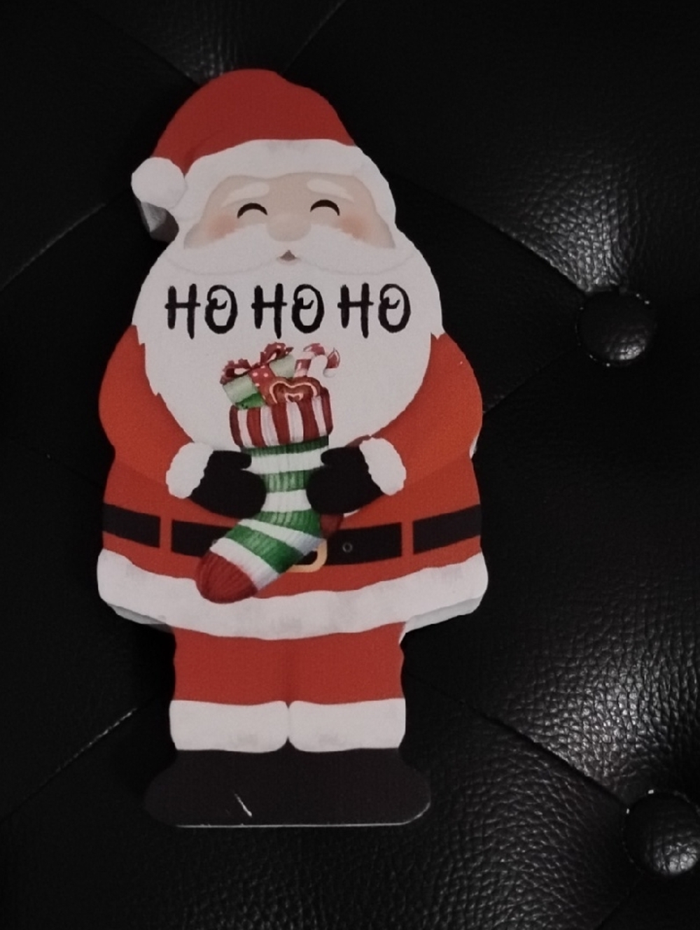 Santa HO HO HO Holiday Ornament Wooden Decoration - Red & White